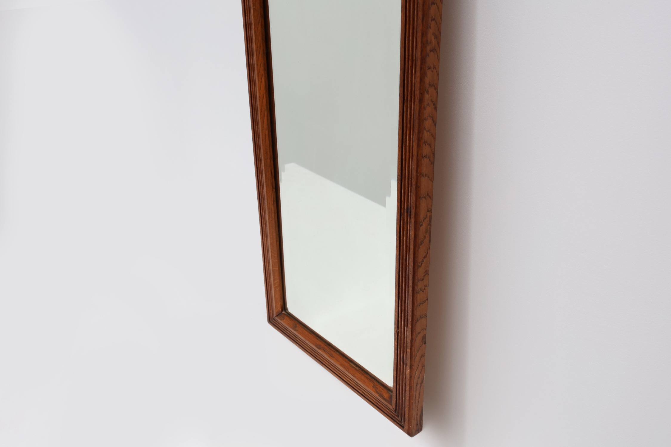 French Art Deco mirror with carved oak wooden frame, ca. 1930thumbnail